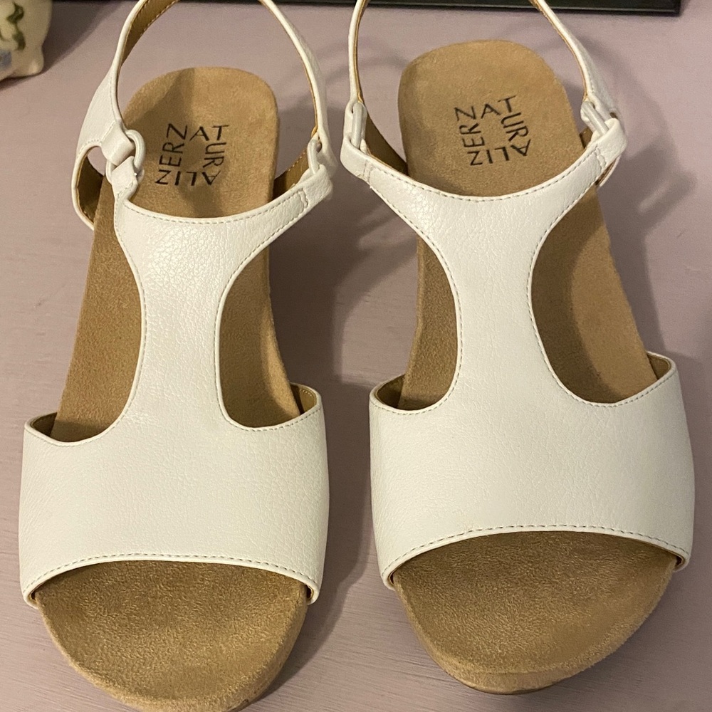 Naturalizer White T-Strap Sandals